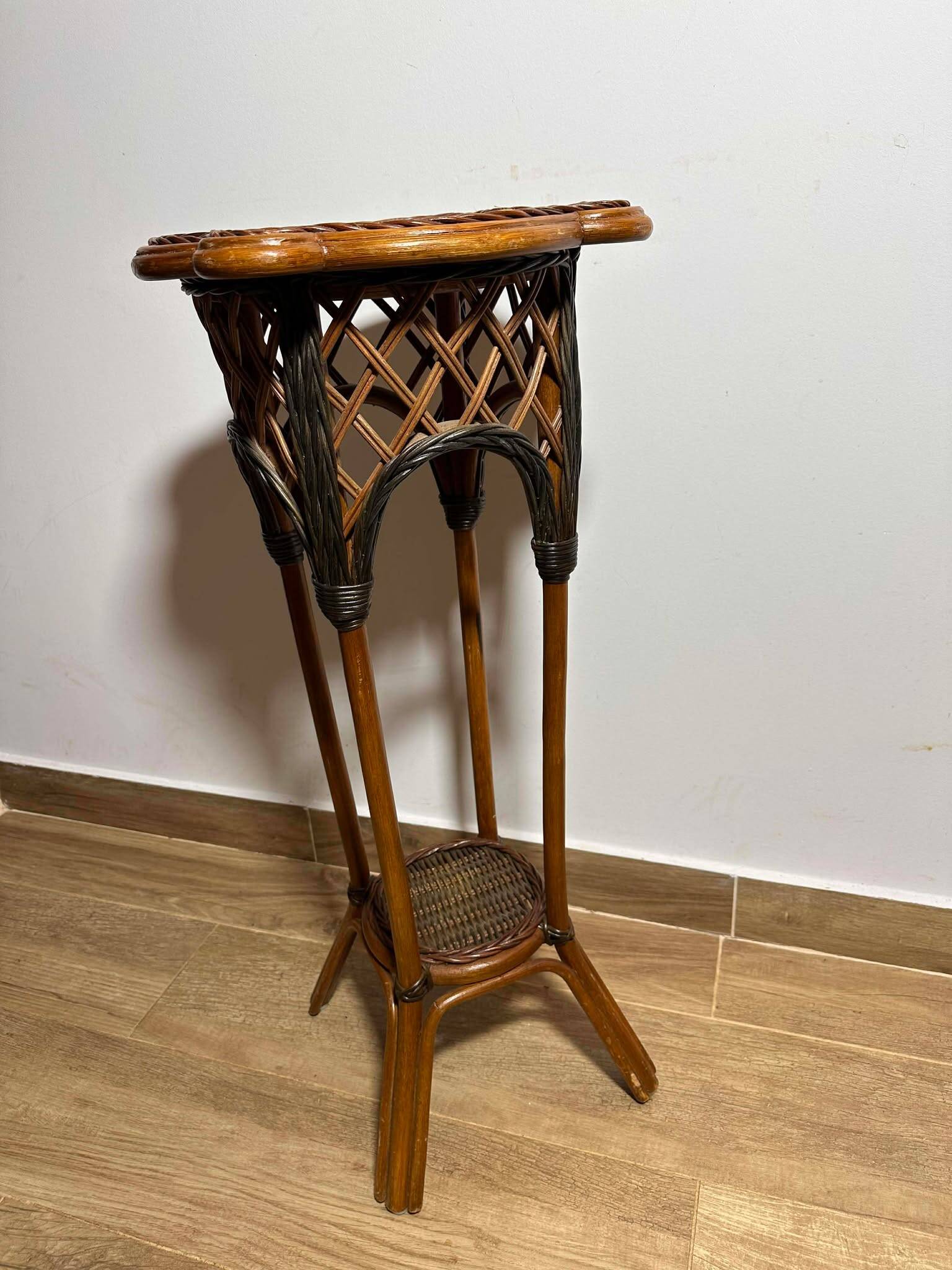 Rattan Plant Stand Cane Vintage Old Flower Vase Pot Garden Bamboo