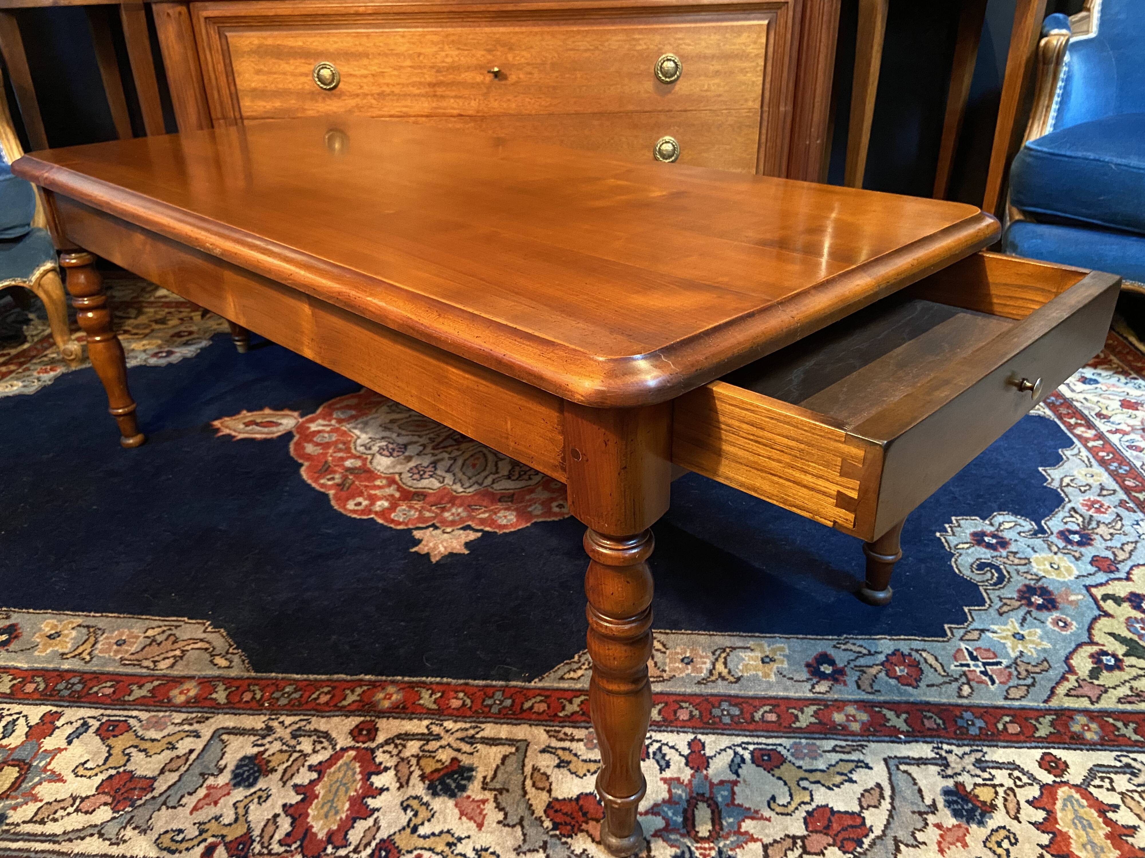 Solid cherry wood coffee table with 2 drawers