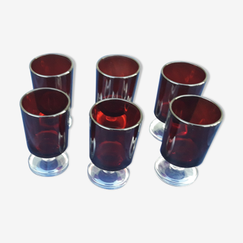 6 glasses of ruby red glass liqueur H 7 cm
