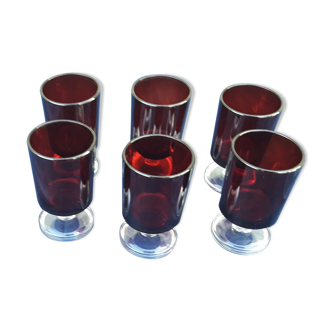 Set de 6 verres à liqueur en verre rouge rubis H 7 cm