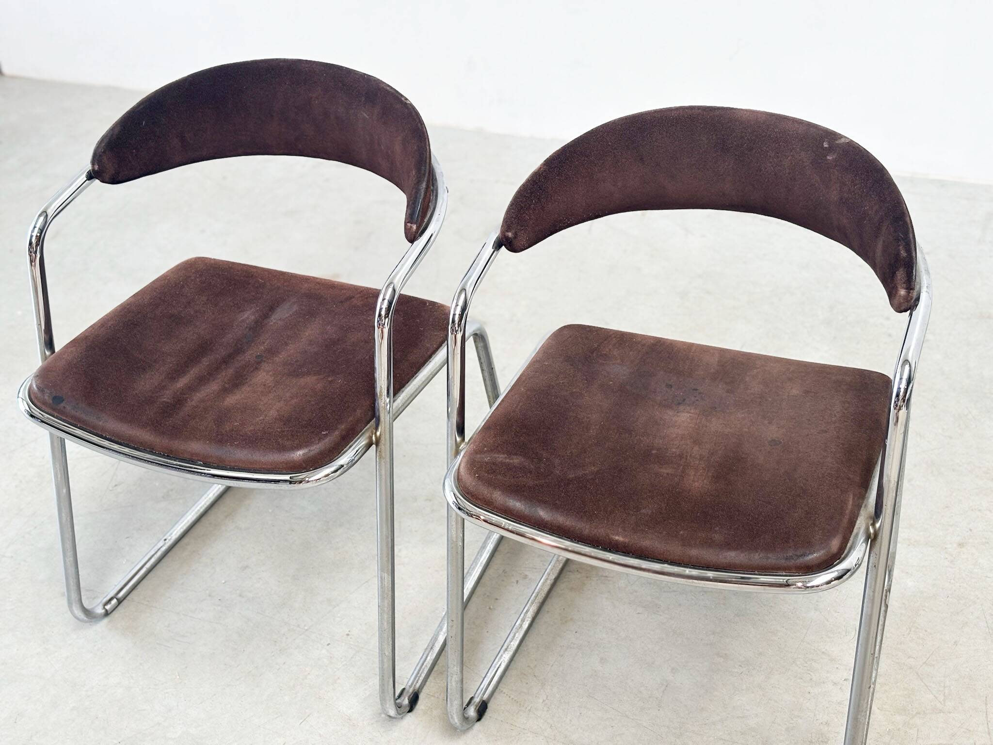 Chaises de salle à manger chromées italiennes