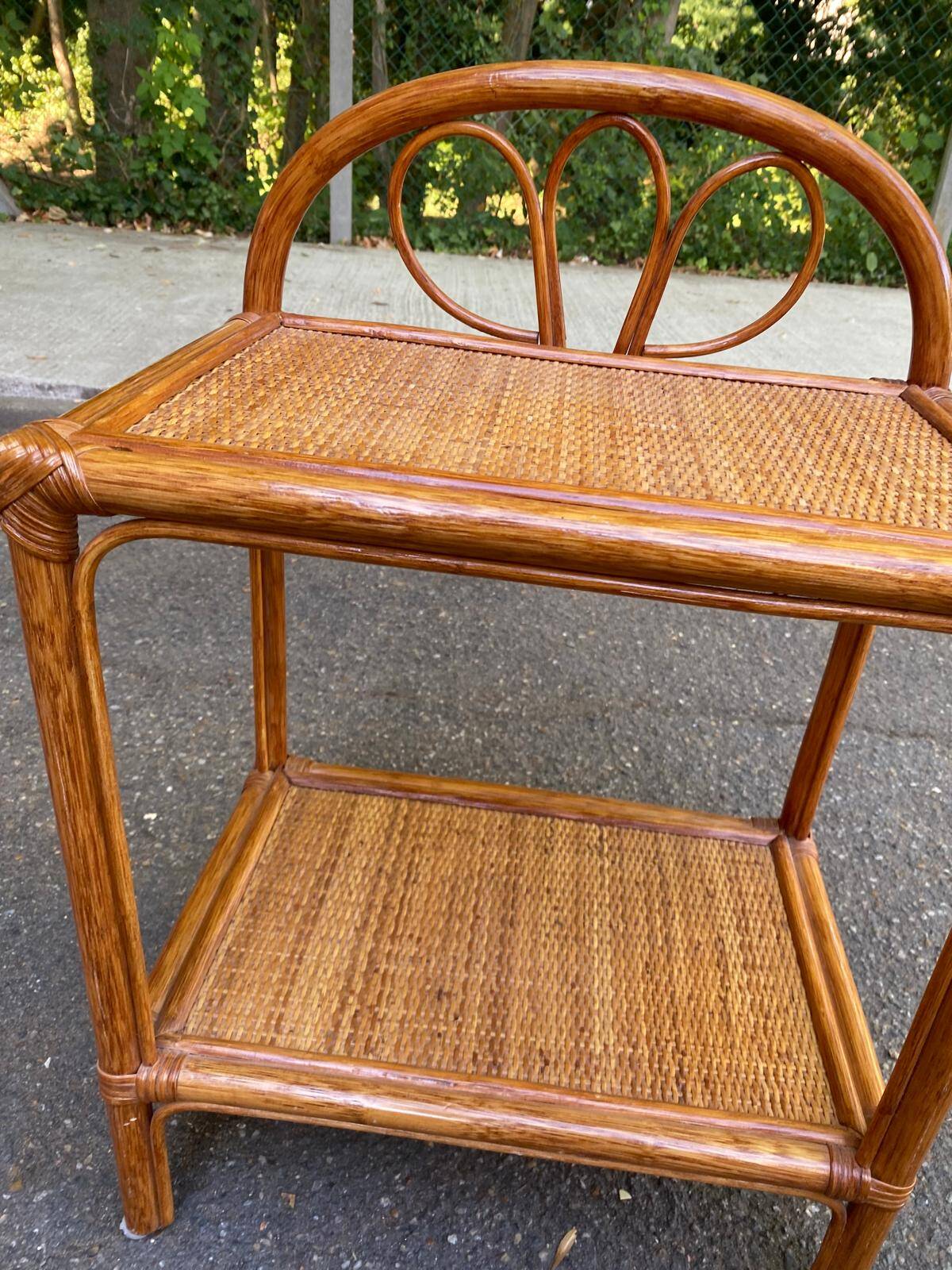 Rattan and woven wicker bedside table 1970