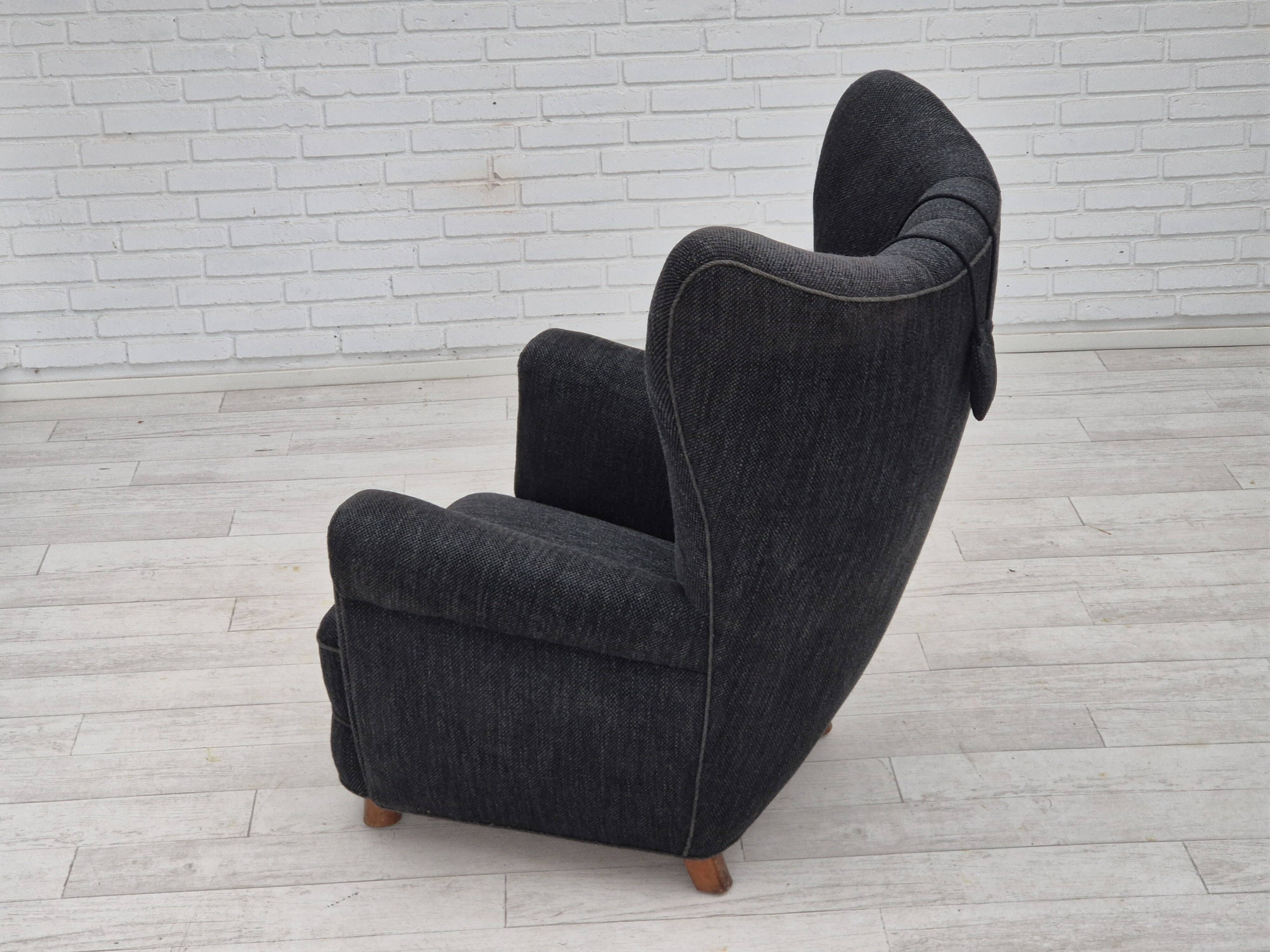 1960s, Danish relax armchair, reupholstered, gray furniture fabric..