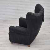 1960s, Danish relax armchair, reupholstered, gray furniture fabric..