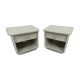 Paire de tables de chevets bois et osier