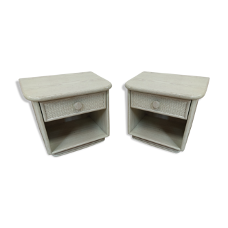 Paire de tables de chevets bois et osier