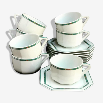 8 coffee tea cups and 8 porcelain saucers Limoges Bernardaud Paul Poiret