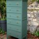 Old grey green high chest of drawers H160
