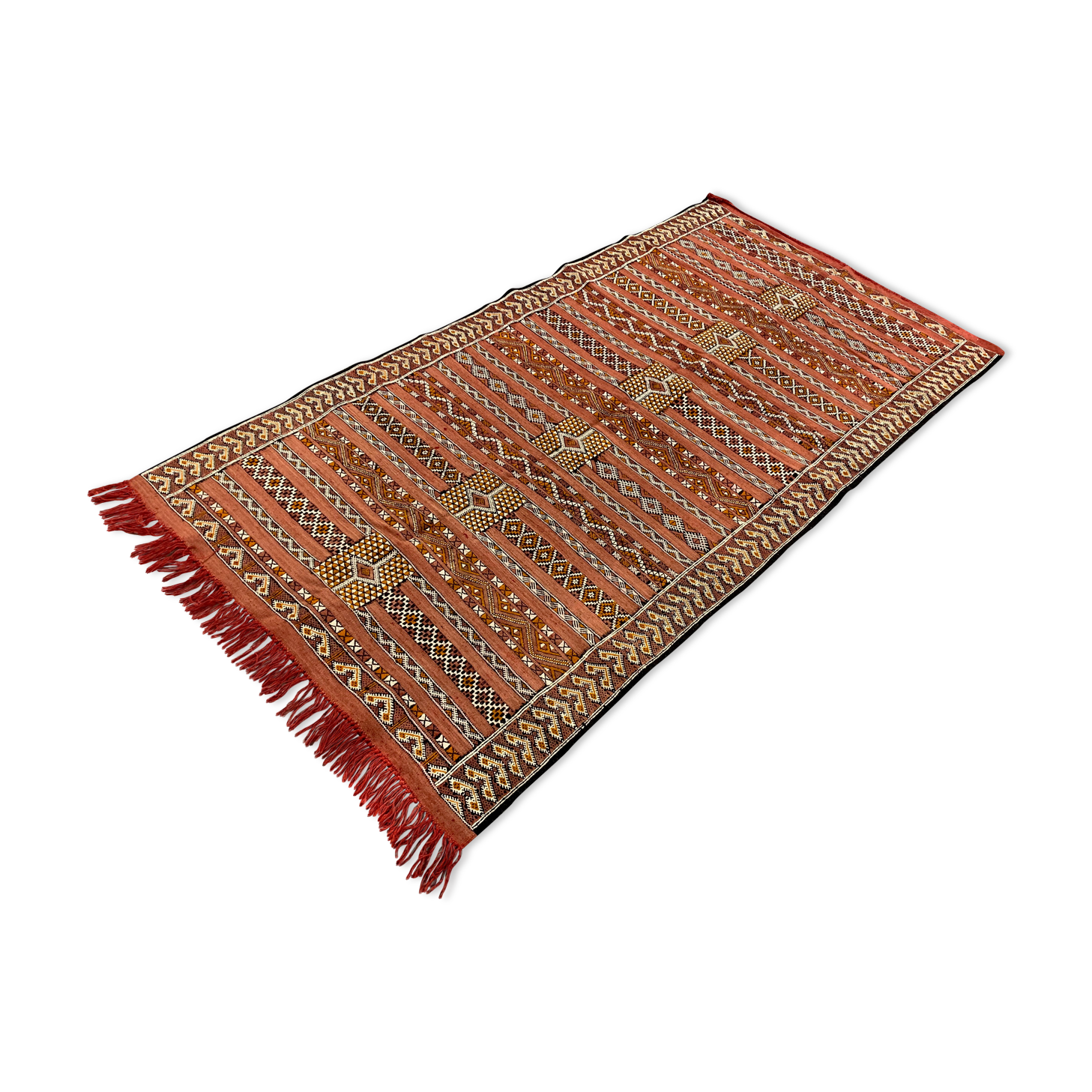 Vintage Moroccan Vegan Silk/Wool Berber Kilim 200x106 cm Kelim Rug