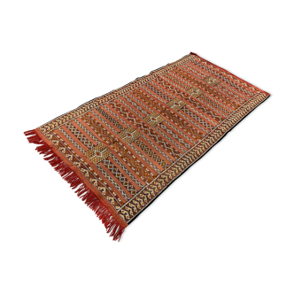 Tapis vintage marocain vegan soie/laine berbère kilim 200x106 cm tapis kelim