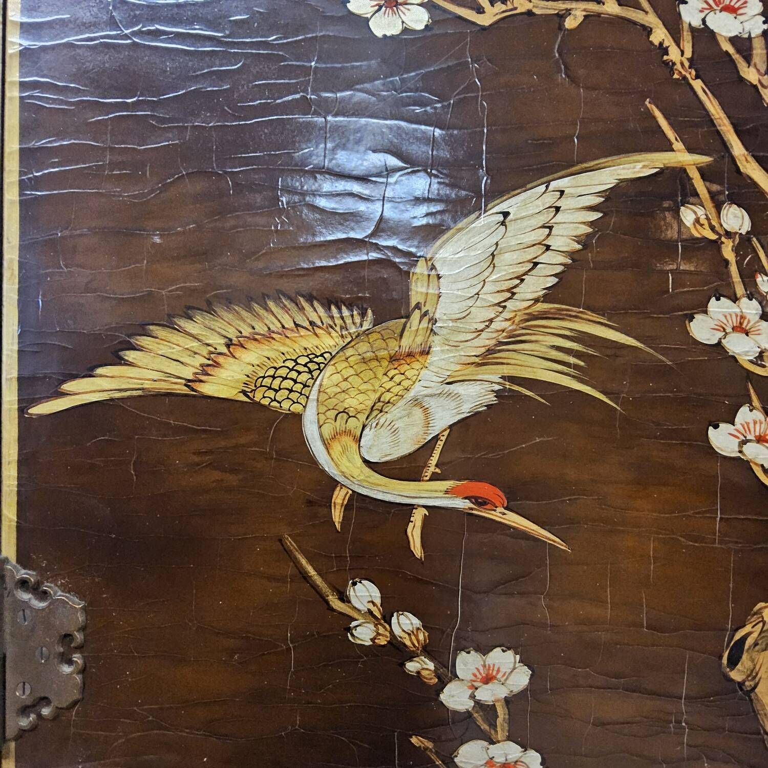 Vintage Chinese cabinet with birds & flowers, red & gold (bohemian)