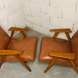 Pair of armchairs Scandinavian design feet compass vintage period 1960s