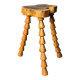 Midcentury brutalist artisanal wood turned handmade tripod stool, ca 1960s