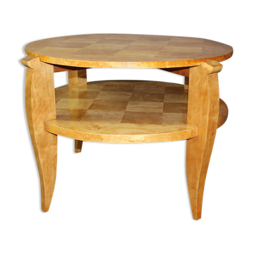 Guéridon d'époque art déco en bouleau de norvège à deux plateaux vers 1930
