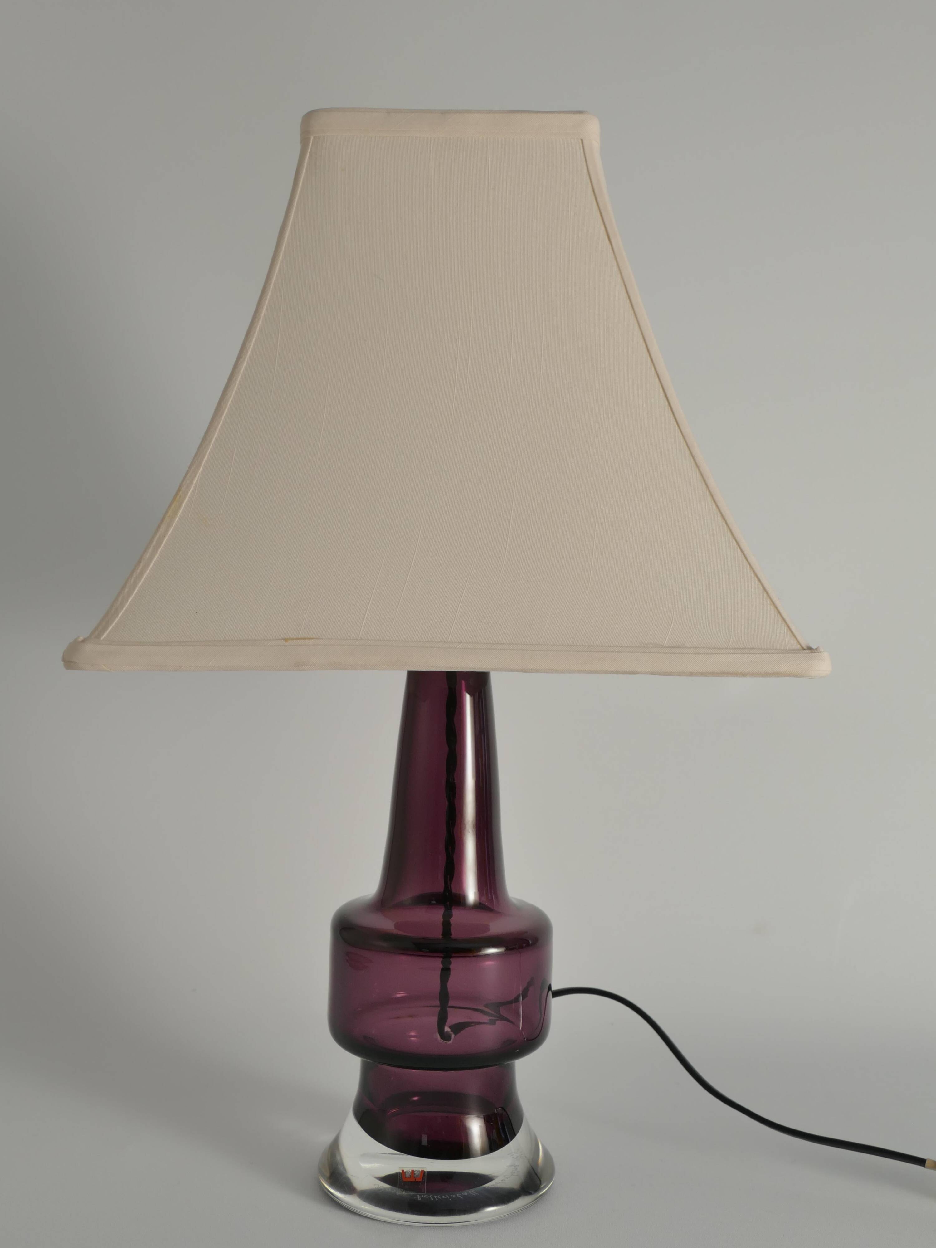Mid-Century Modern Purple Chrystal Glass Table Lamp by Kosta 1960s