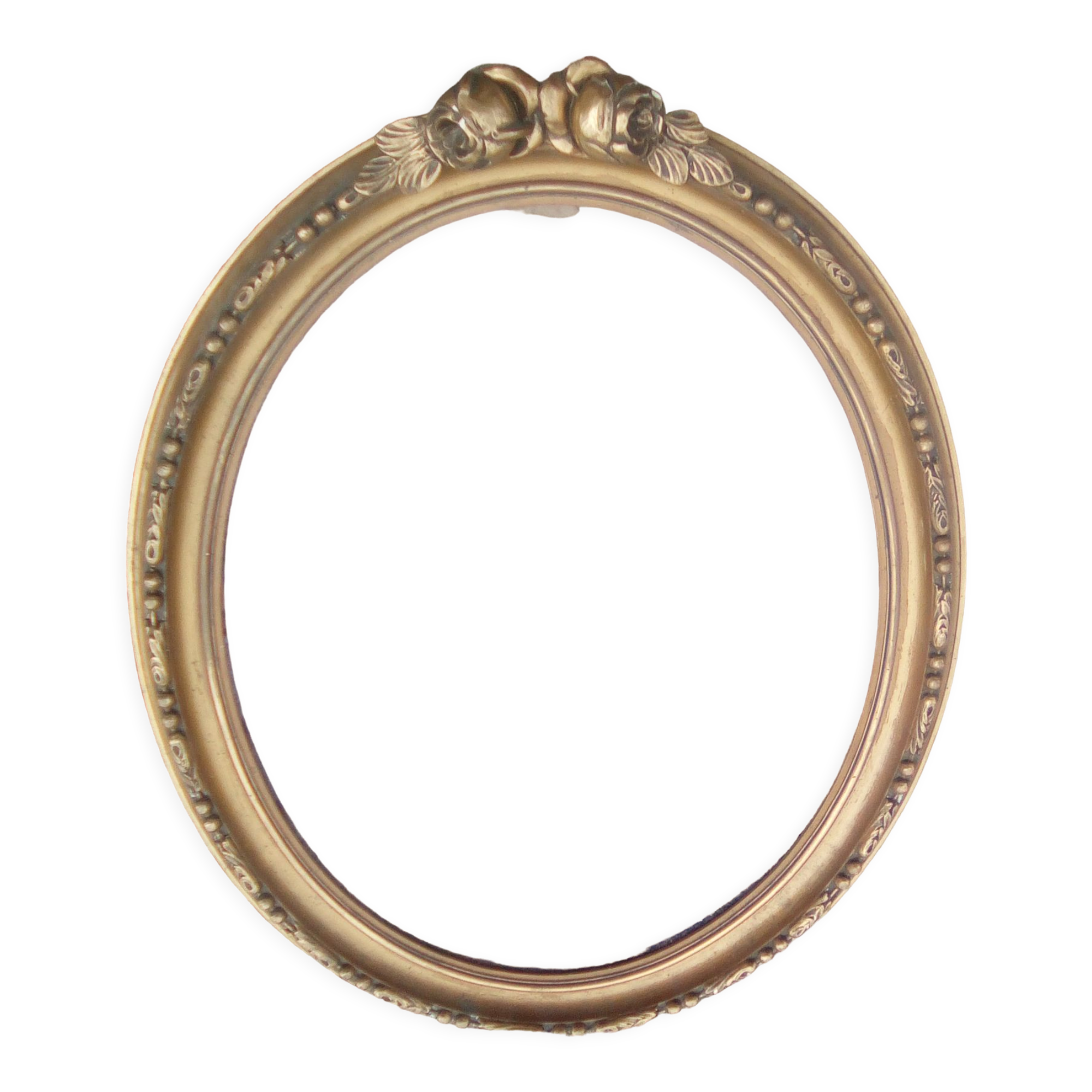 Oval photo frames in gilded wood with decoration, late 19th century