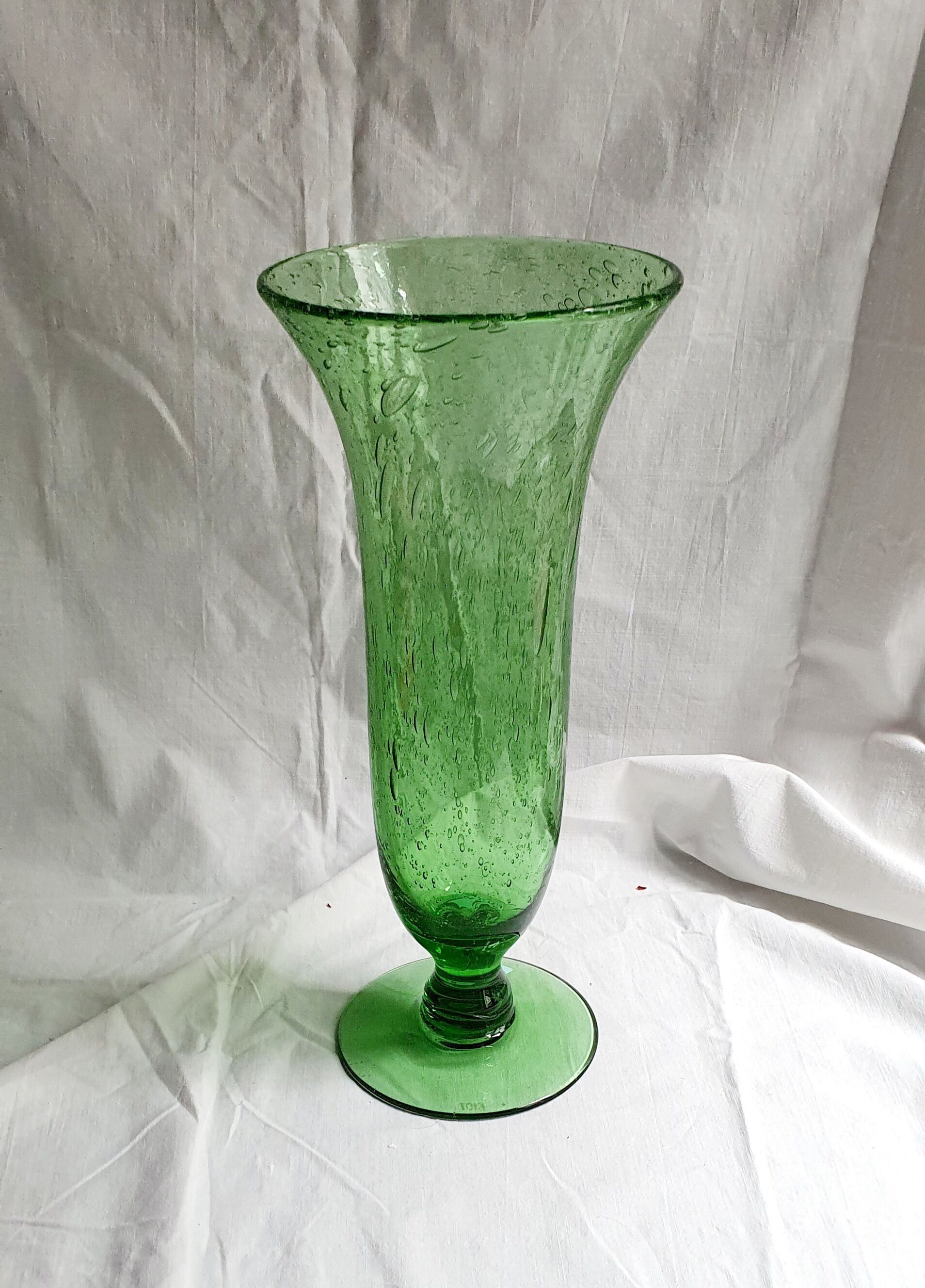 Apple green bubble glass vase signed biot