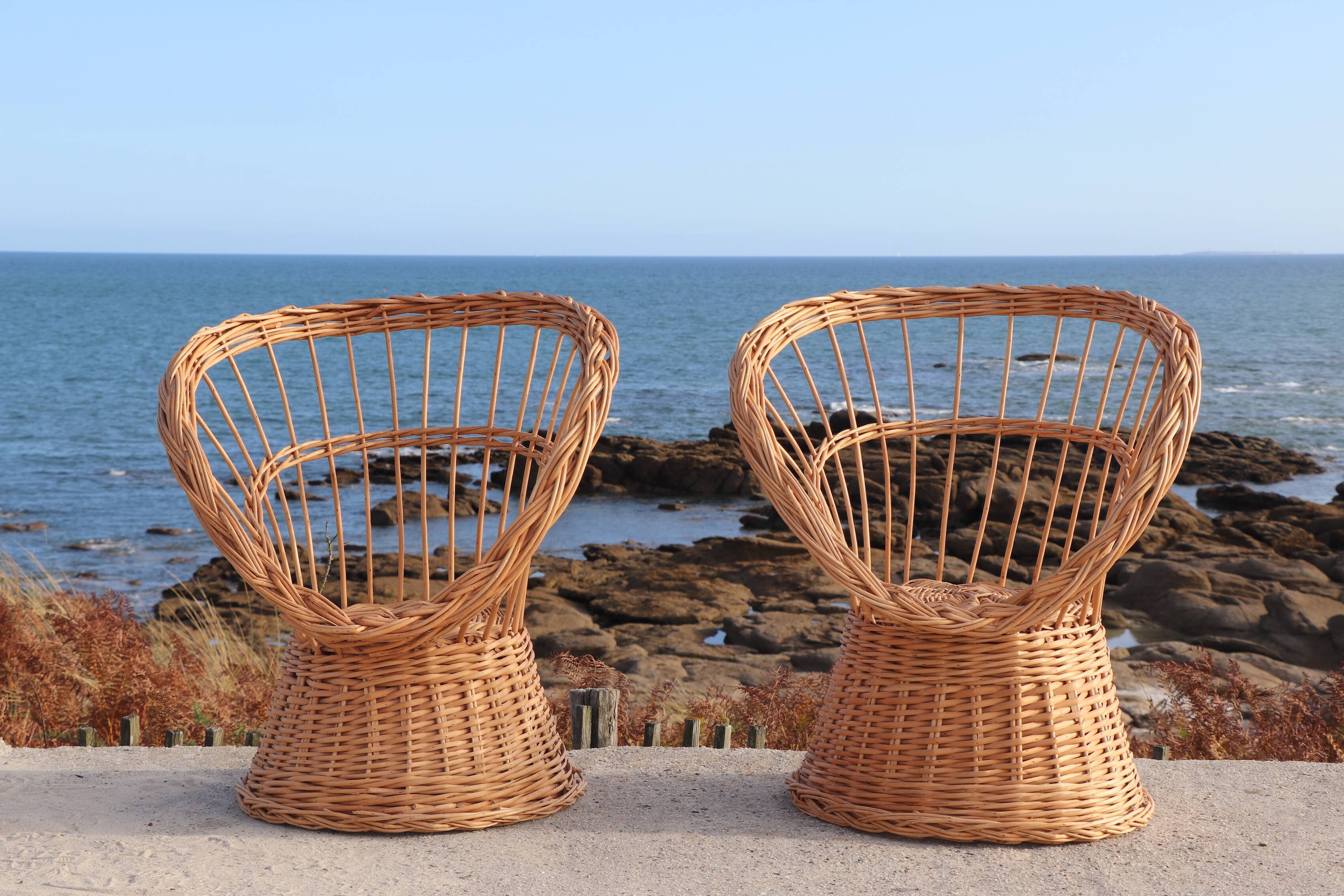 Pair of wicker armchairs, France, 20th century