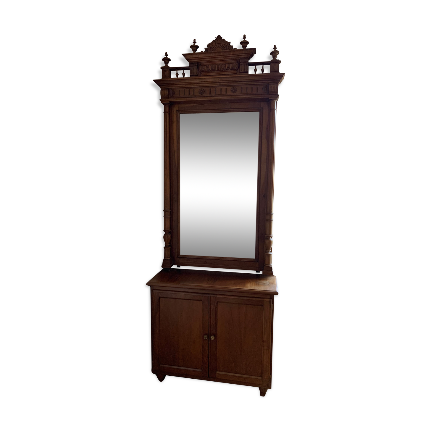 Mirror and low walnut cabinet