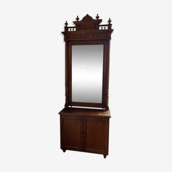 Mirror and low walnut cabinet