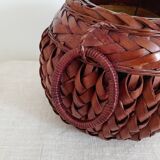 Japanese vase made of woven bamboo. Ikebana.