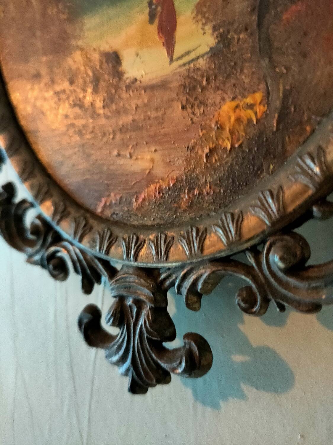 Small frame in gilded metal and painting on wood