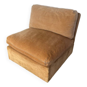 Chauffeuse fauteuil vintage en velours beige