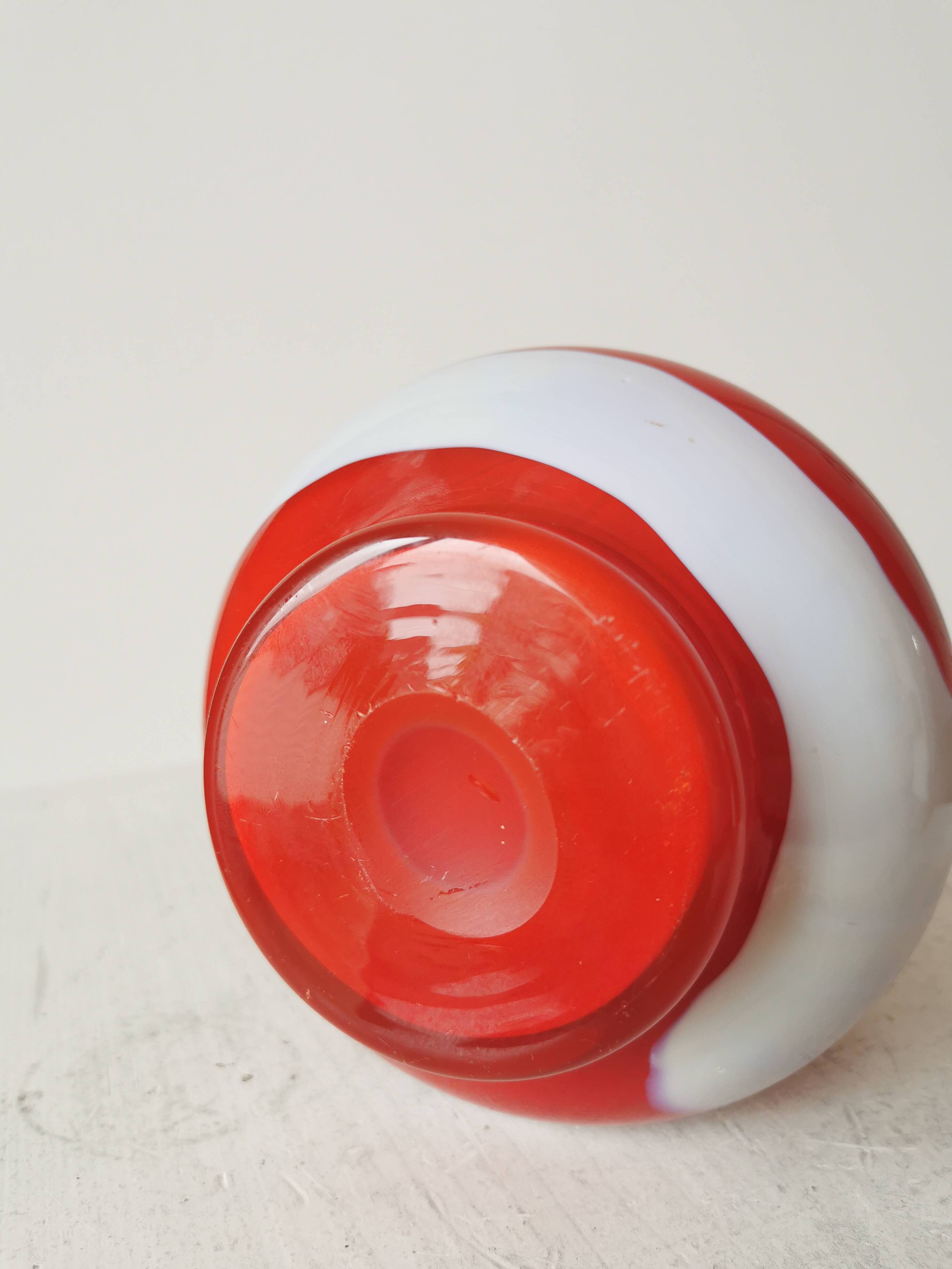 Vintage Murano Glass Vase: Red & White Stripes, 1970s Space Age Decor