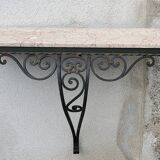 Console of wall lamp of the 50s in wrought iron and marble top