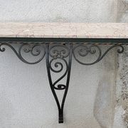 Console of wall lamp of the 50s in wrought iron and marble top