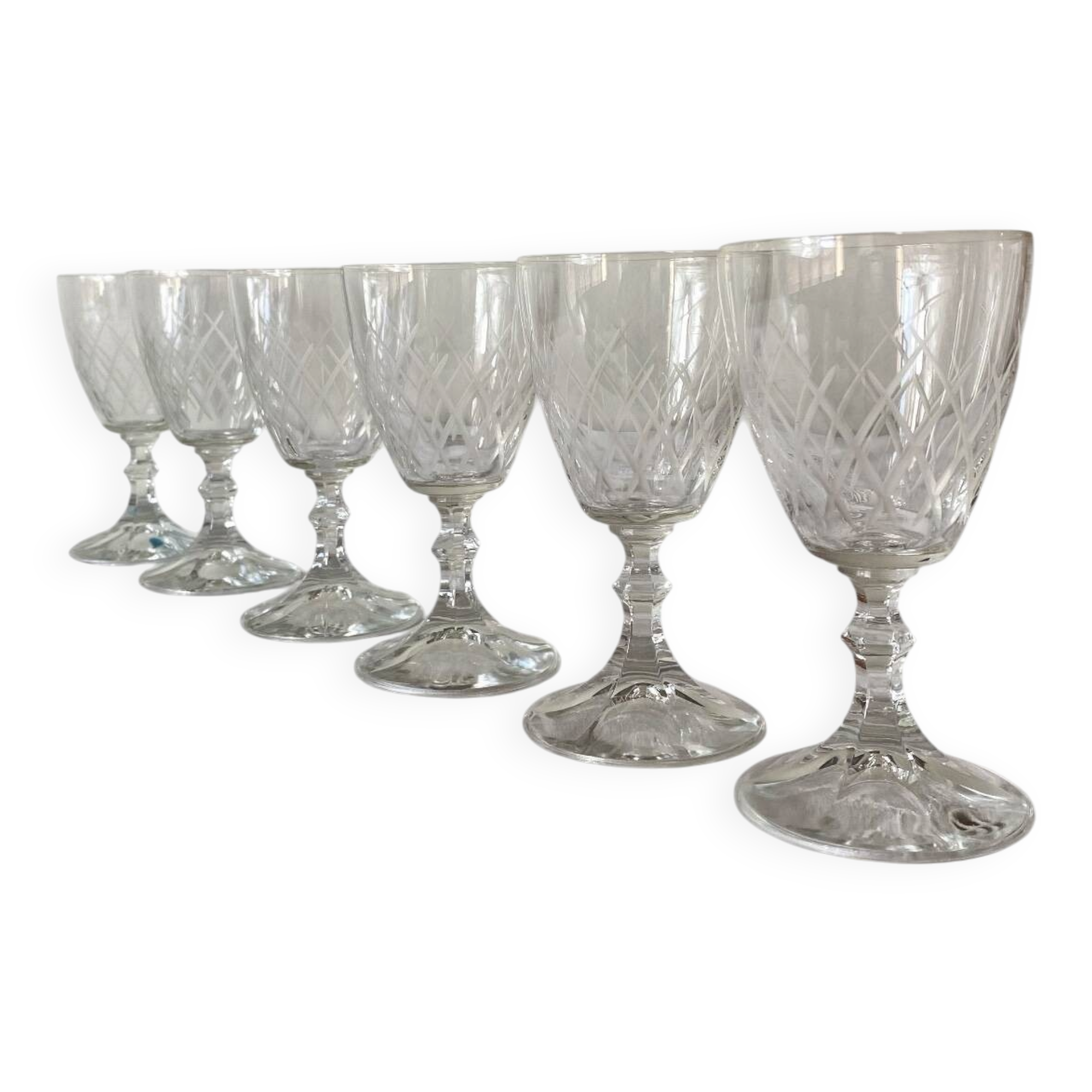 6 large antique engraved glasses for wine or water