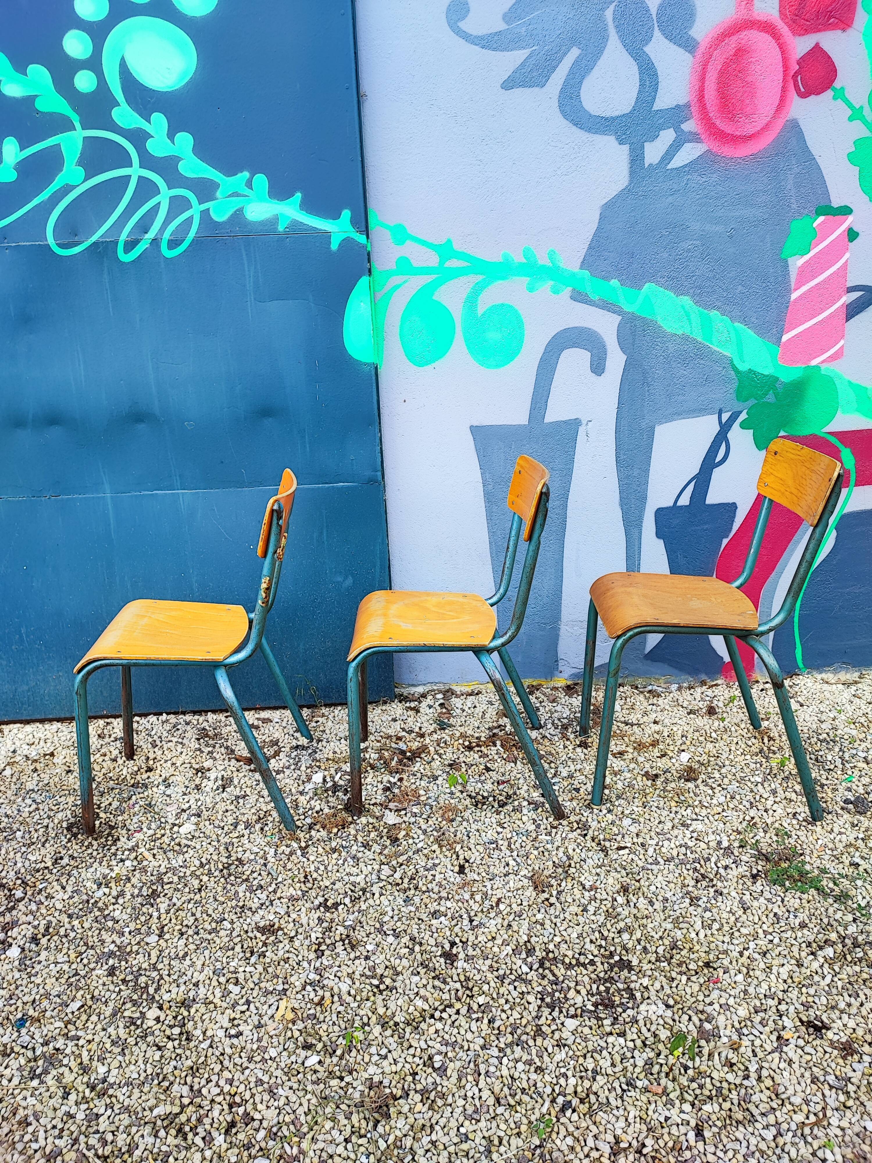 Set of 3 vintage school chairs