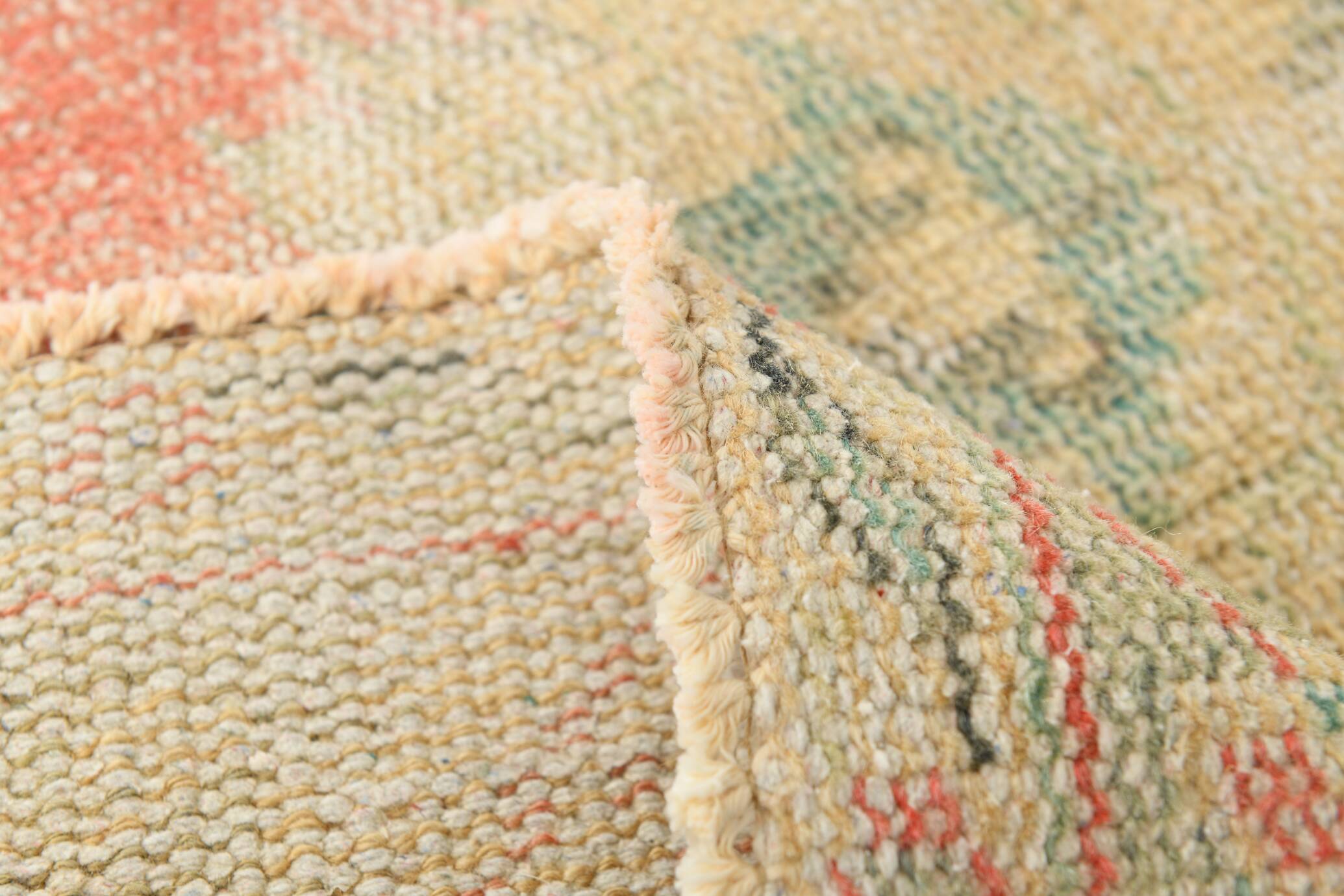 6x9 Soft Beige & Red Geometric Vintage Rug, 181x260 Cm