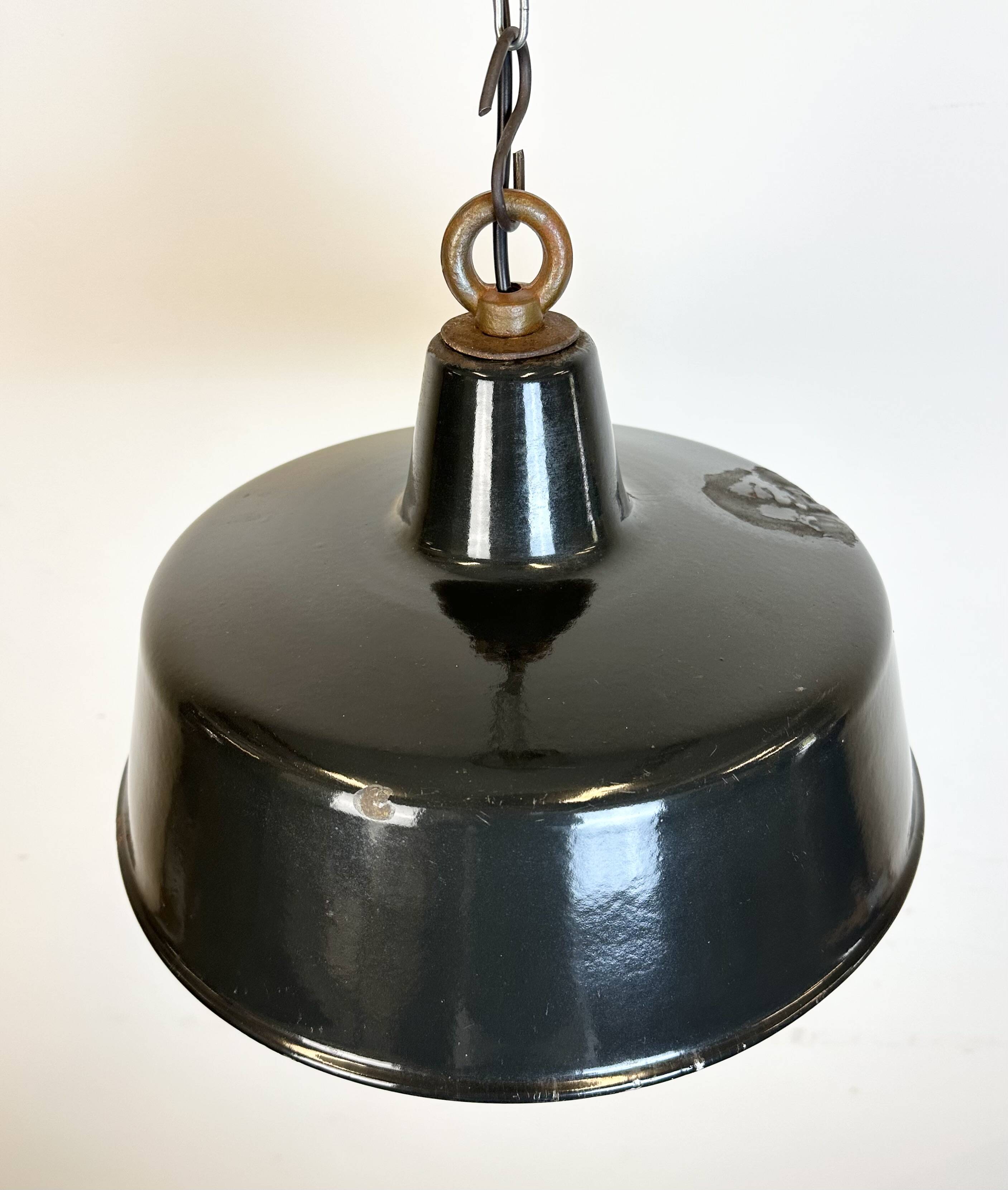 Black enamel industrial pendant lamp, 1950s