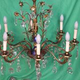 19th-century French gilt bronze chandelier featuring brass flowers and