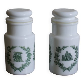 2 Italy opal glass storage jars