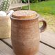 Old condiment pot in glazed pyrity sandstone, with cork lid, mid century