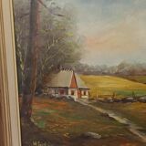 Vintage painting "Gîte on the edge of the forest" .