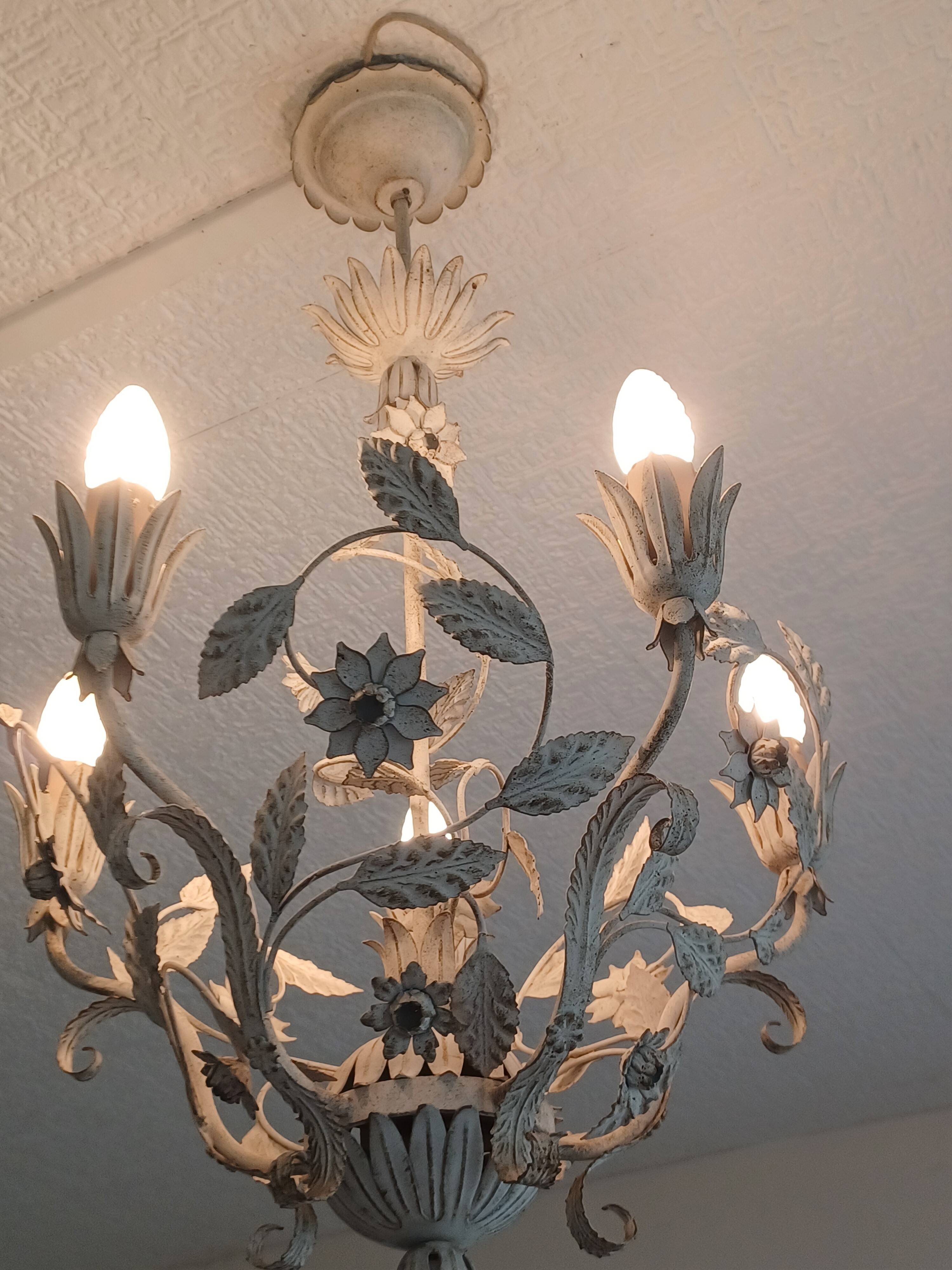 Wrought iron chandelier - Floral decor - Italy - 1950