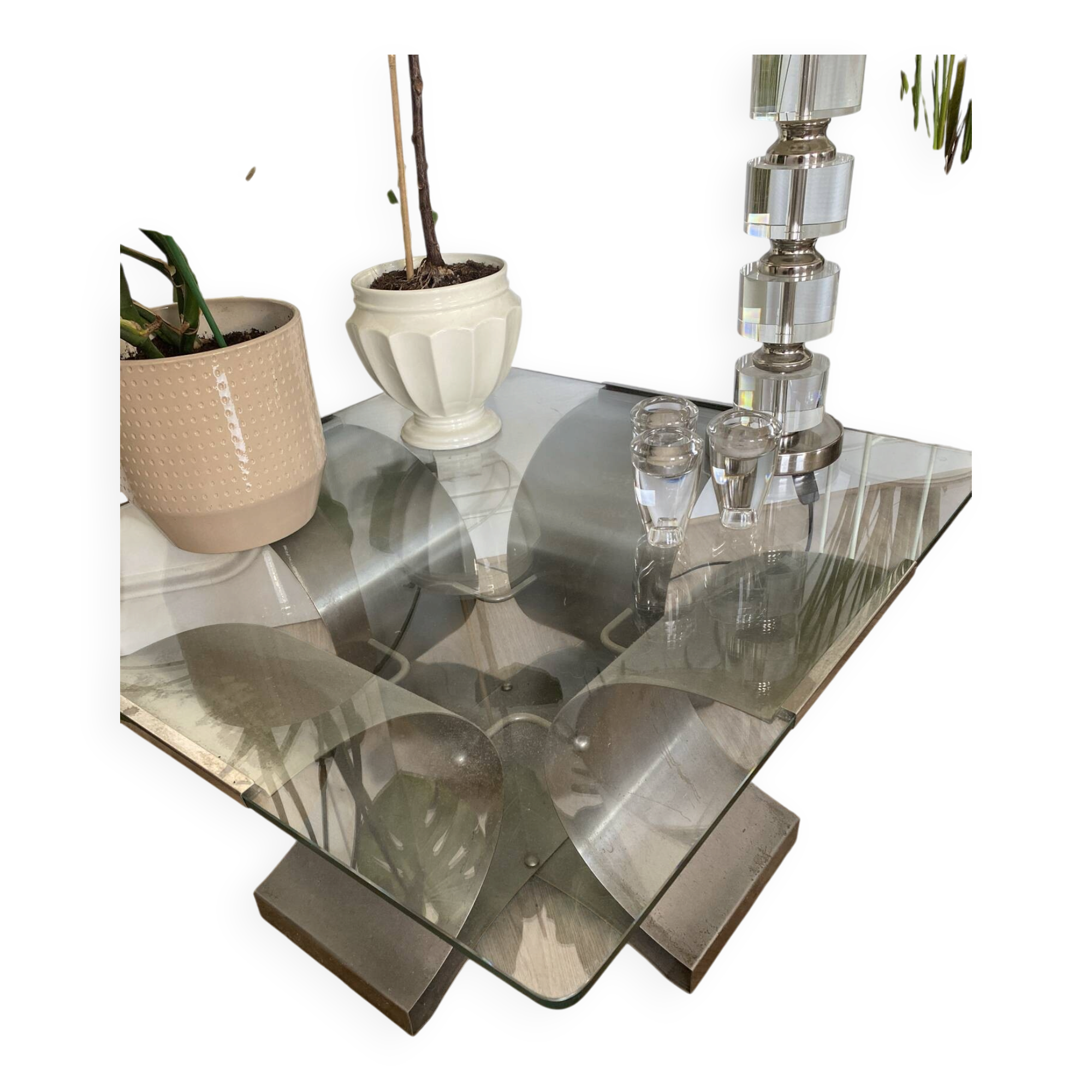 Table basse en chrome et verre François Monnet pour Kappa, 1970