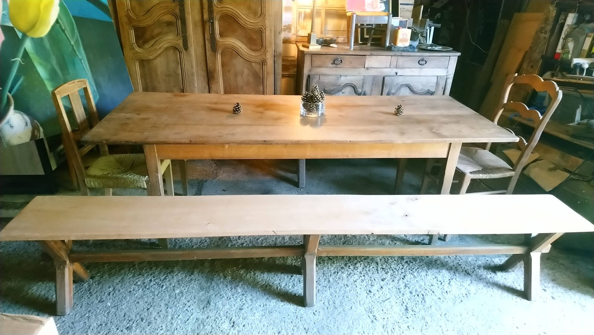Pair of benches in oak and cherry 250x29x45