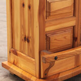 Brutalist mid-century wooden bar with 3 bar chairs, 1970s