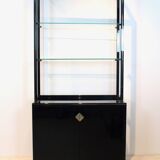 Pierre Vandel Paris Black Lacquered French Cabinet with Shelving Display