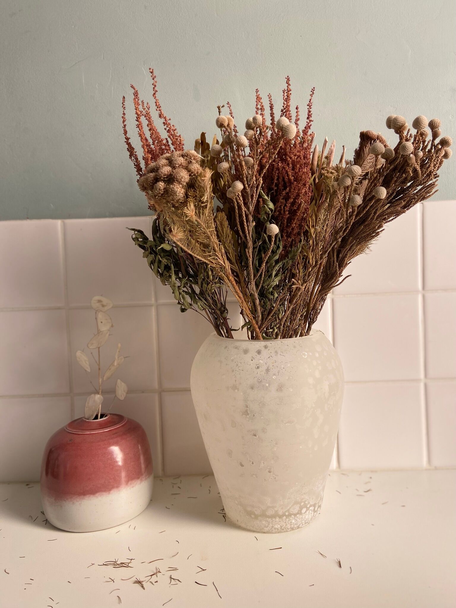 White frosted glass vase