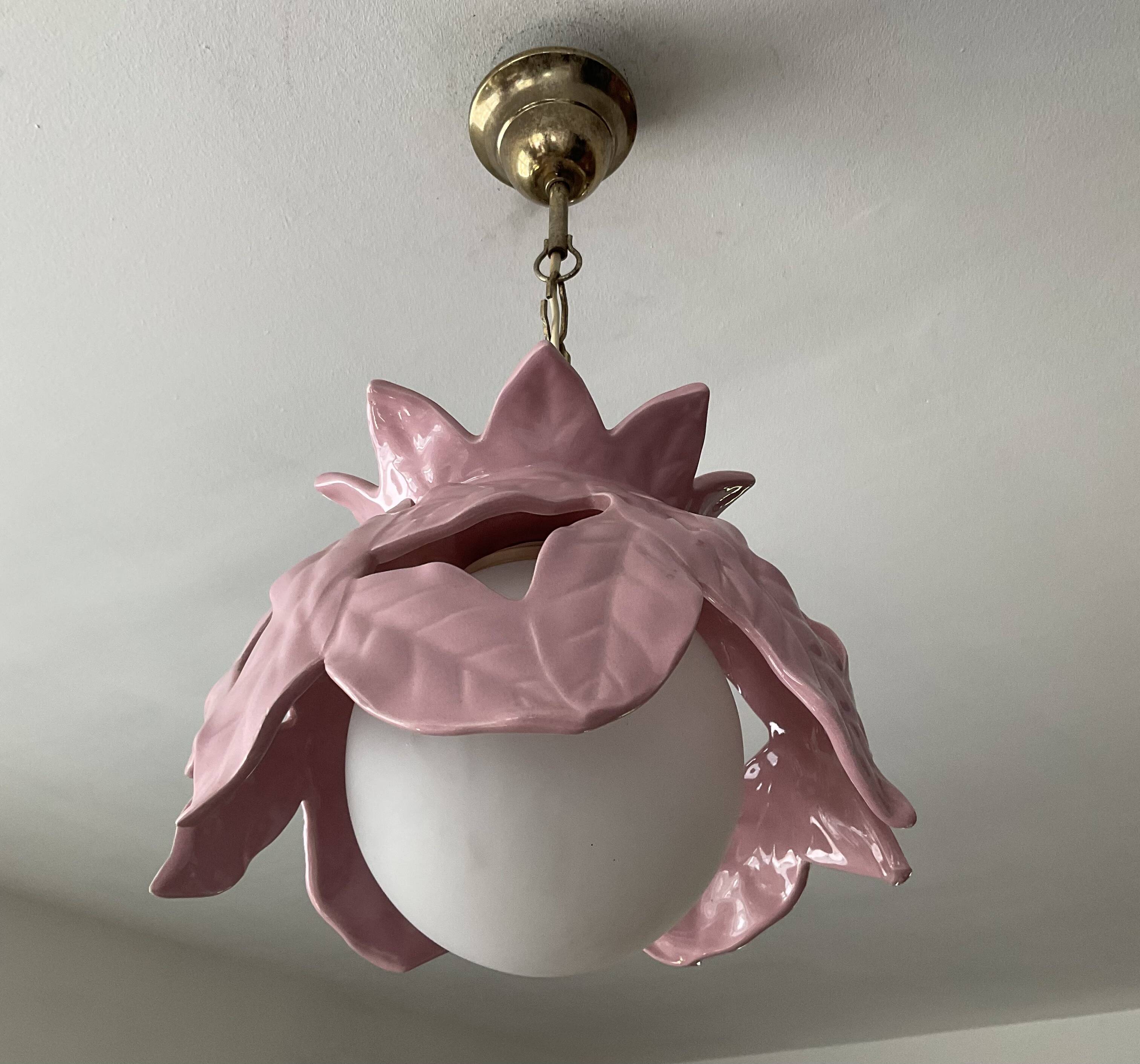 Vintage ceramic enamel flower pendant