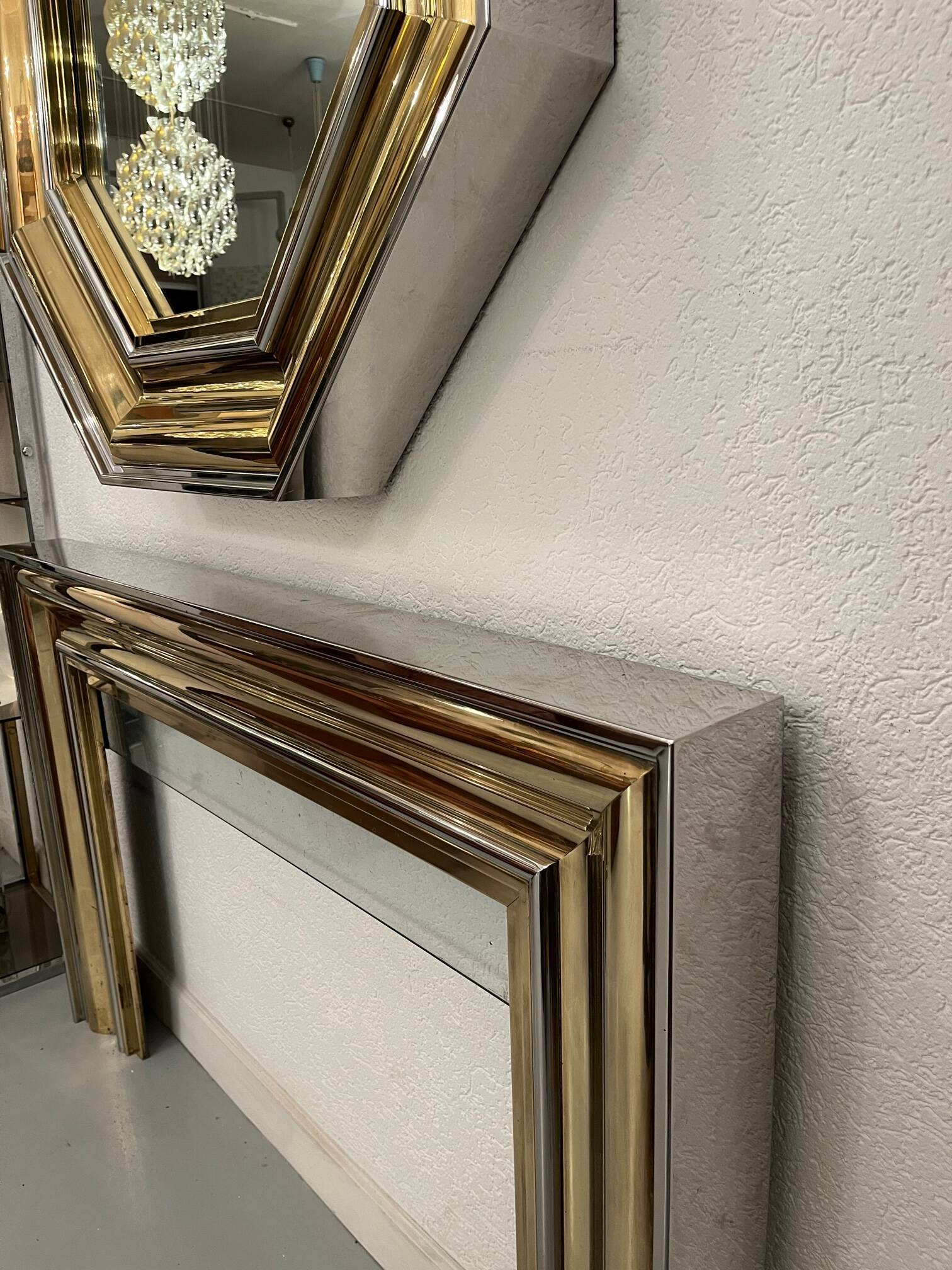 Sandro Petti enormous octagonal mirror brass chrome 1970s Maison Jansen