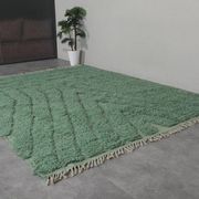 Traditional handwoven Berber rug in green, size 1.5/3.5 m.