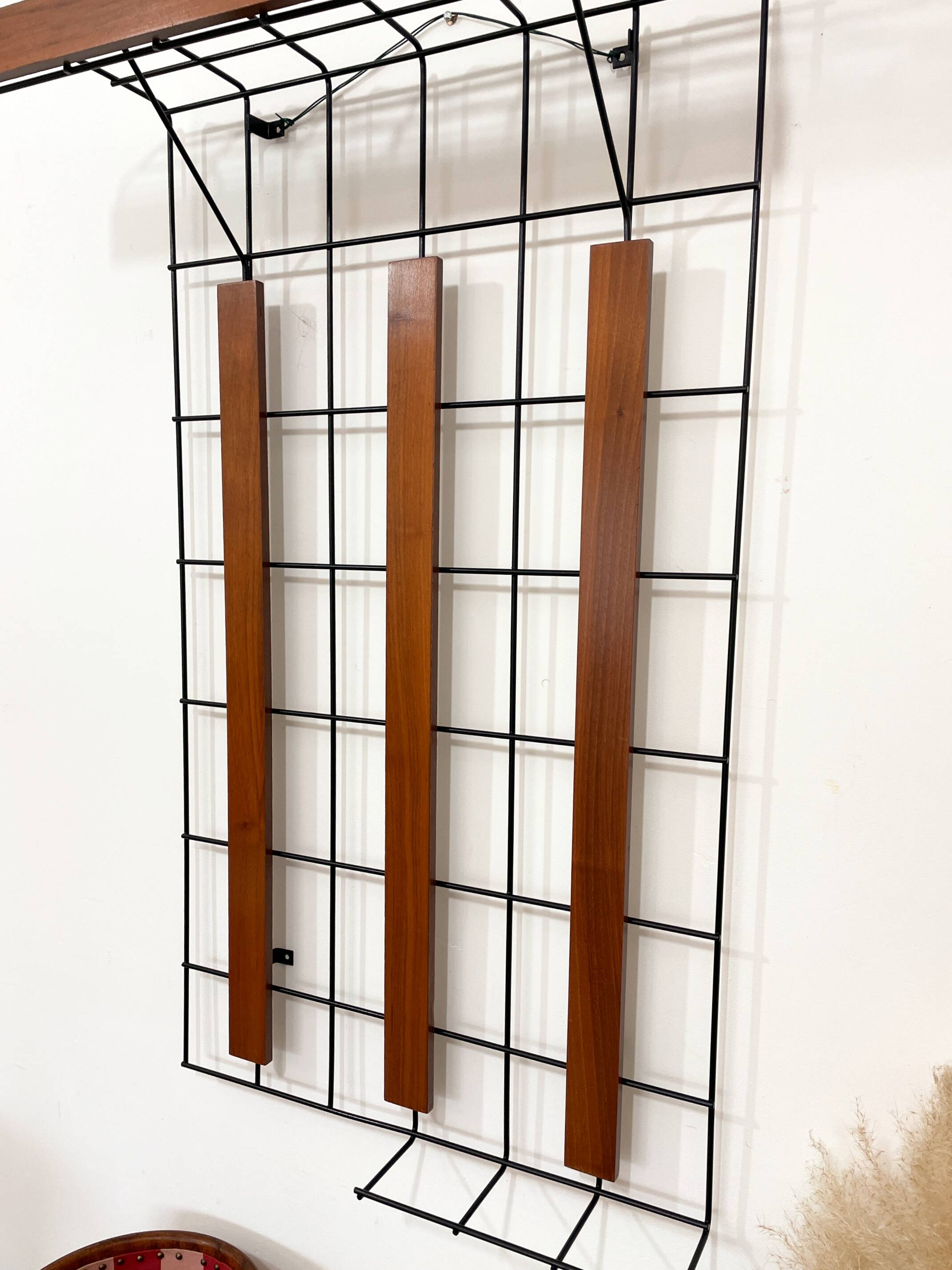 Metal and wood wall coat rack, 1950s-60s.