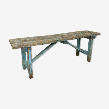 Banc de ferme en bois peint en bleu clair