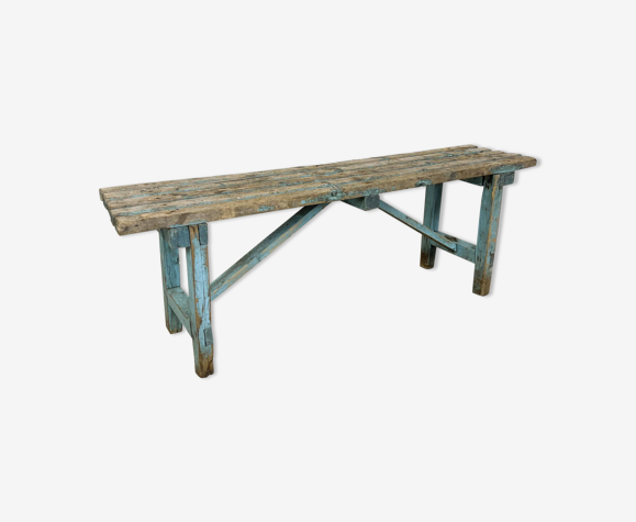 Banc de ferme en bois peint en bleu clair